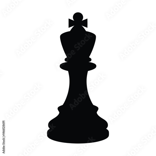 Black Chess King Piece Silhouette Isolated on White Background