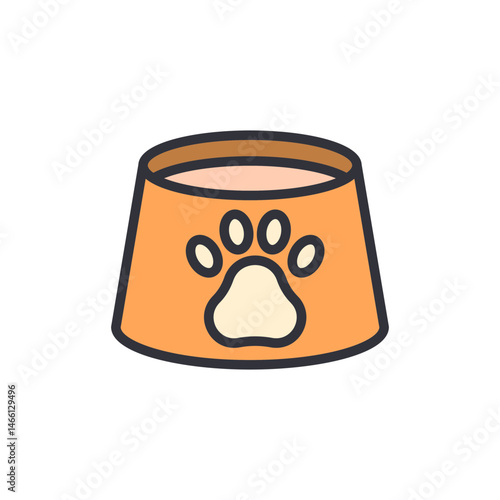 Dog's eating time with stylish bowl and symbol of paw, adorable and funny