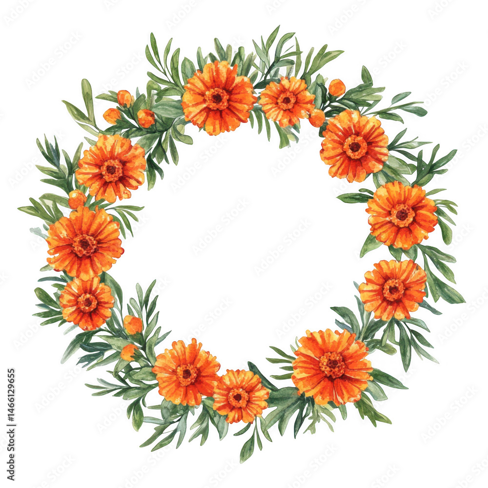 Floral wreath with orange flowers isolated on transparent background Floral wreath with orange flowers isolated on transparent background