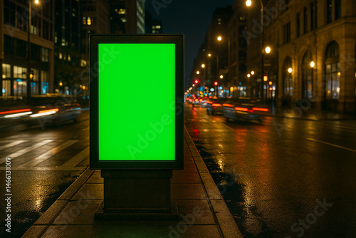 green screen modern billboard at night