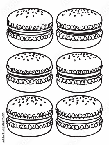 Colorful Macaroons Line Art Sweet Artistic Composition.eps