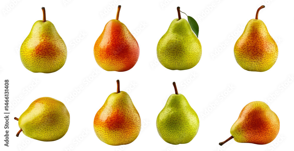 Fresh and Juicy Pears Arrangement with Varied Colors and Textures, Isolated on Transparent, white background Fresh and Juicy Pears Arrangement with Varied Colors and Textures, Isolated on Transparent, white background