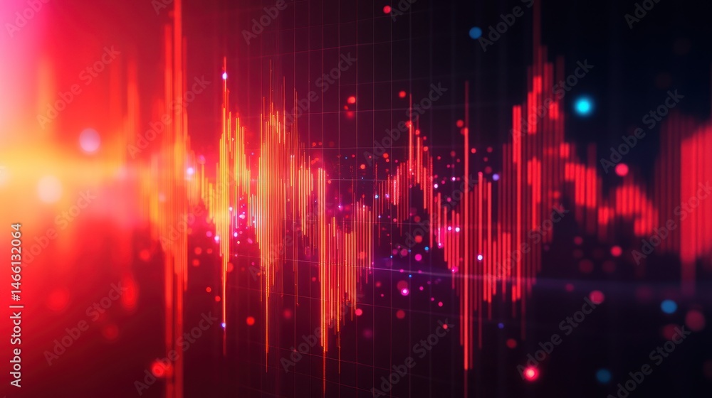 Dynamic, vibrant red and orange abstract graphic with overlaid data visualizations. Intense vertical lines and glowing particles create a powerful visual effect Dynamic, vibrant red and orange abstract graphic with overlaid data visualizations. Intense vertical lines and glowing particles create a powerful visual effect