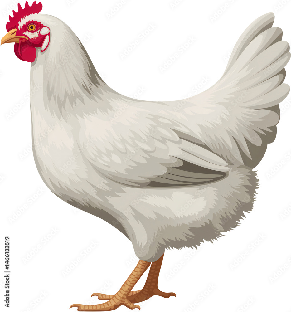 Fototapeta premium Proud White Chicken Displaying Vibrant Red Features