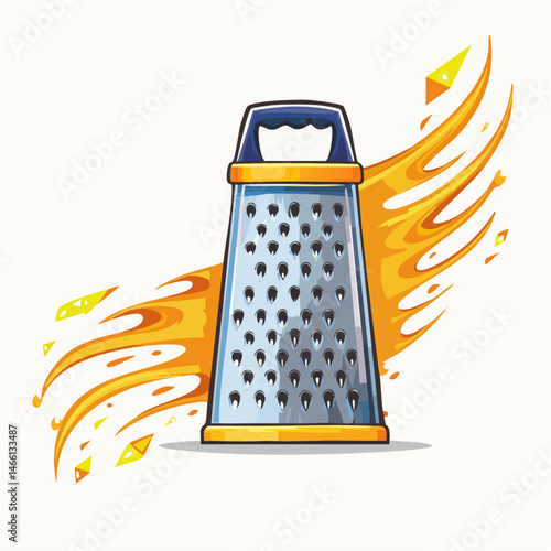 Cheese Block with Metal Grater on Wooden Board – Cooking Ingredient Vector Illustration

