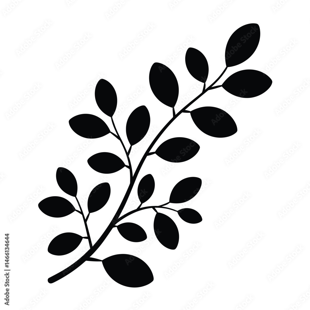 Obraz premium Simple Black Silhouette of a Branch with Leaves