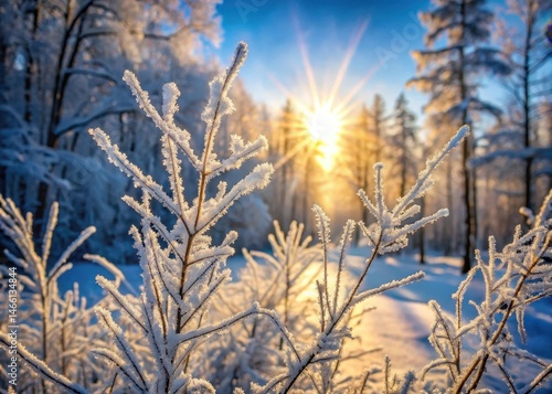 Wallpaper Mural frozen twigs in hoarfrost glisten in the sun winter landscape with sun flare Torontodigital.ca