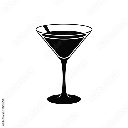 Classic Martini Cocktail Glass Icon Black Silhouette