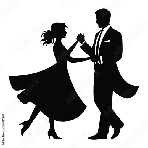 Elegant Couple Silhouette Ballroom Dance Romantic Pose