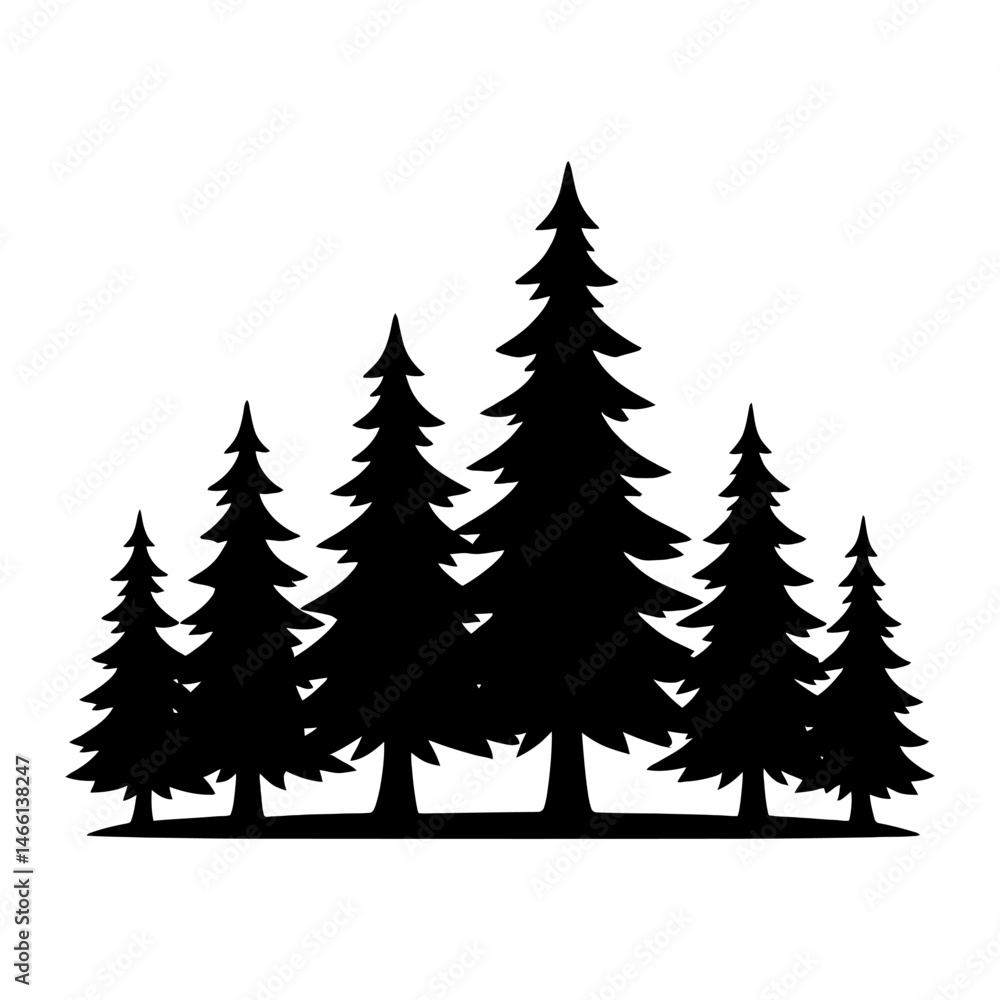 Obraz premium Minimalist Evergreen Forest Silhouette. vector: Ideal for use as a tattoo, icon, web graphic design, and infographic concepts.