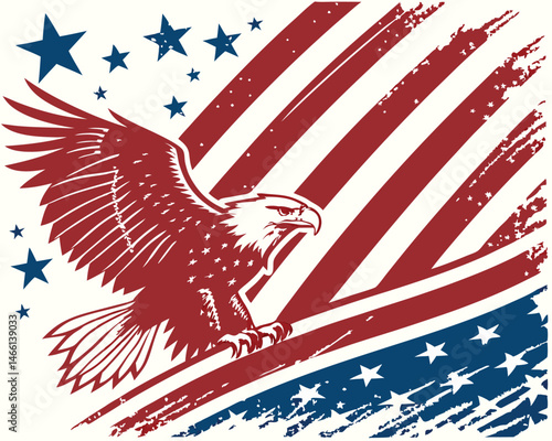 american flag with eagle , independence day vector illustration