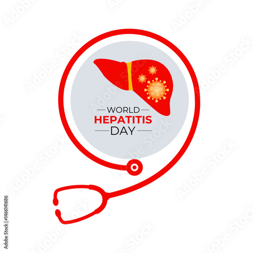 World Hepatitis Day medical Awareness concept. Liver with Stethoscope and Realistic ribbon background design template. Abstract concept graphic depicting liver disease, cirrhosis, and cancer.