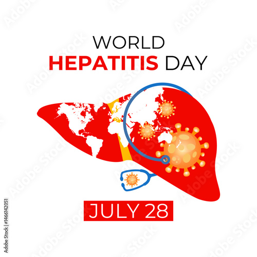 World Hepatitis Day medical Awareness concept. Liver with Stethoscope and Realistic ribbon background design template. Abstract concept graphic depicting liver disease, cirrhosis, and cancer.