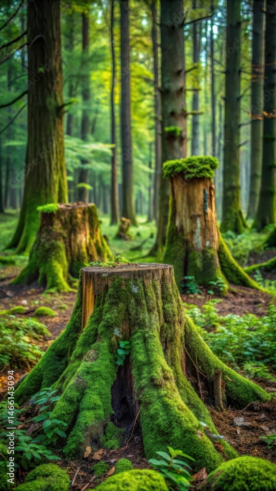 Abandoned tree stumps and uprooted trunks in a once-thriving forest