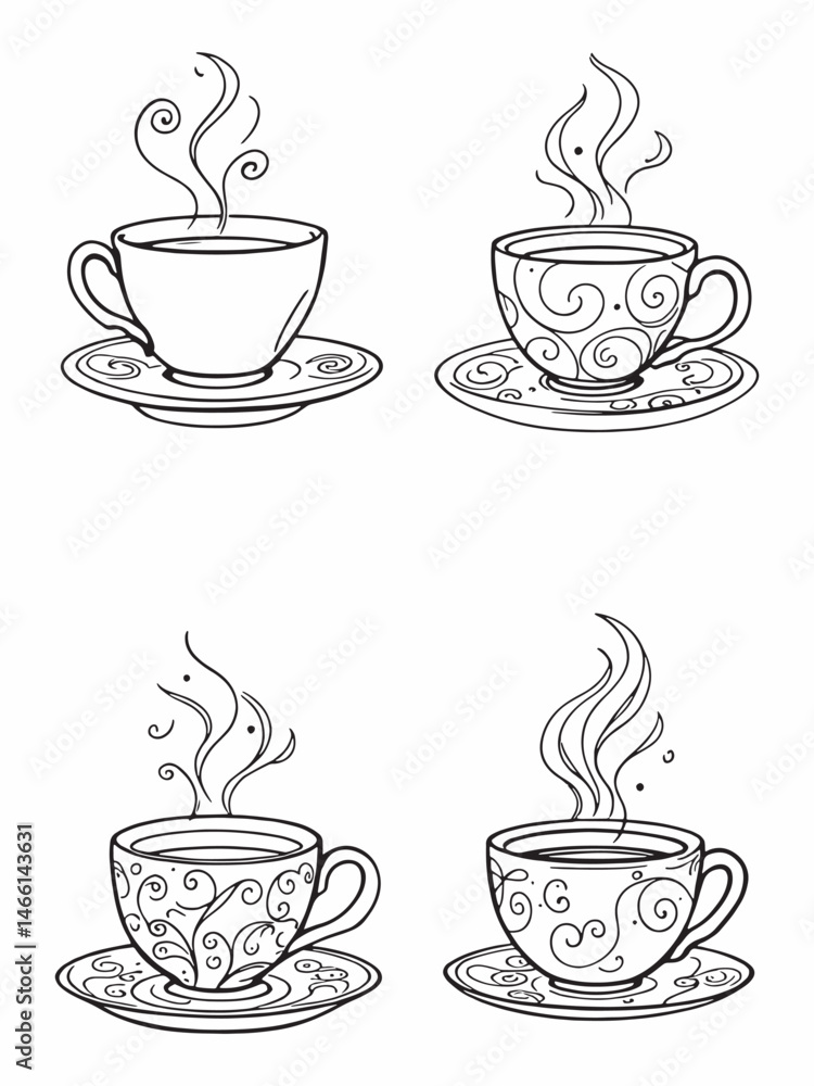 Cup of tea line art sketch on canvas.eps Cup of tea line art sketch on canvas.eps