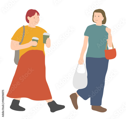 コーヒーを持って歩く女性