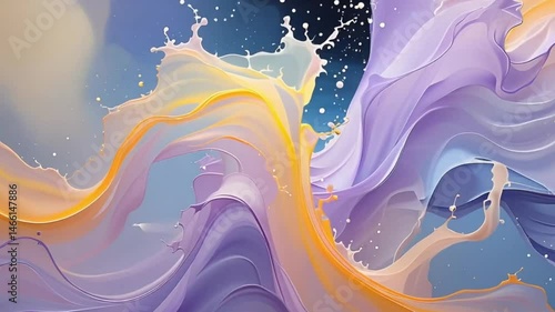 Vibrant Pastel Liquid Paint Animation: Lavender, Yellow & Orange Swirls & Splashes | Abstract Flowing Colors Art Background