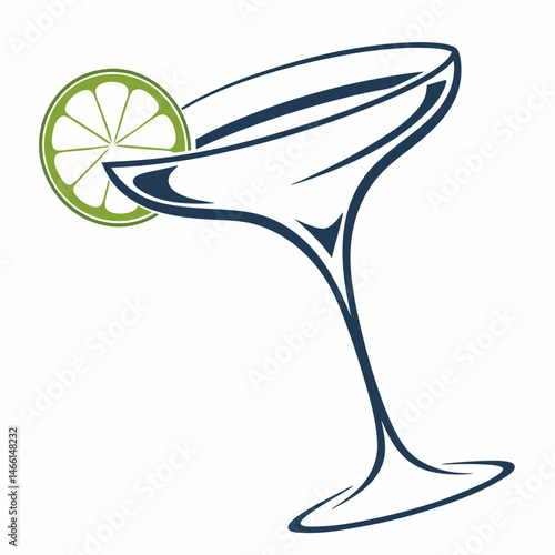 Abstract margarita glass icon with lime slice, modern curves