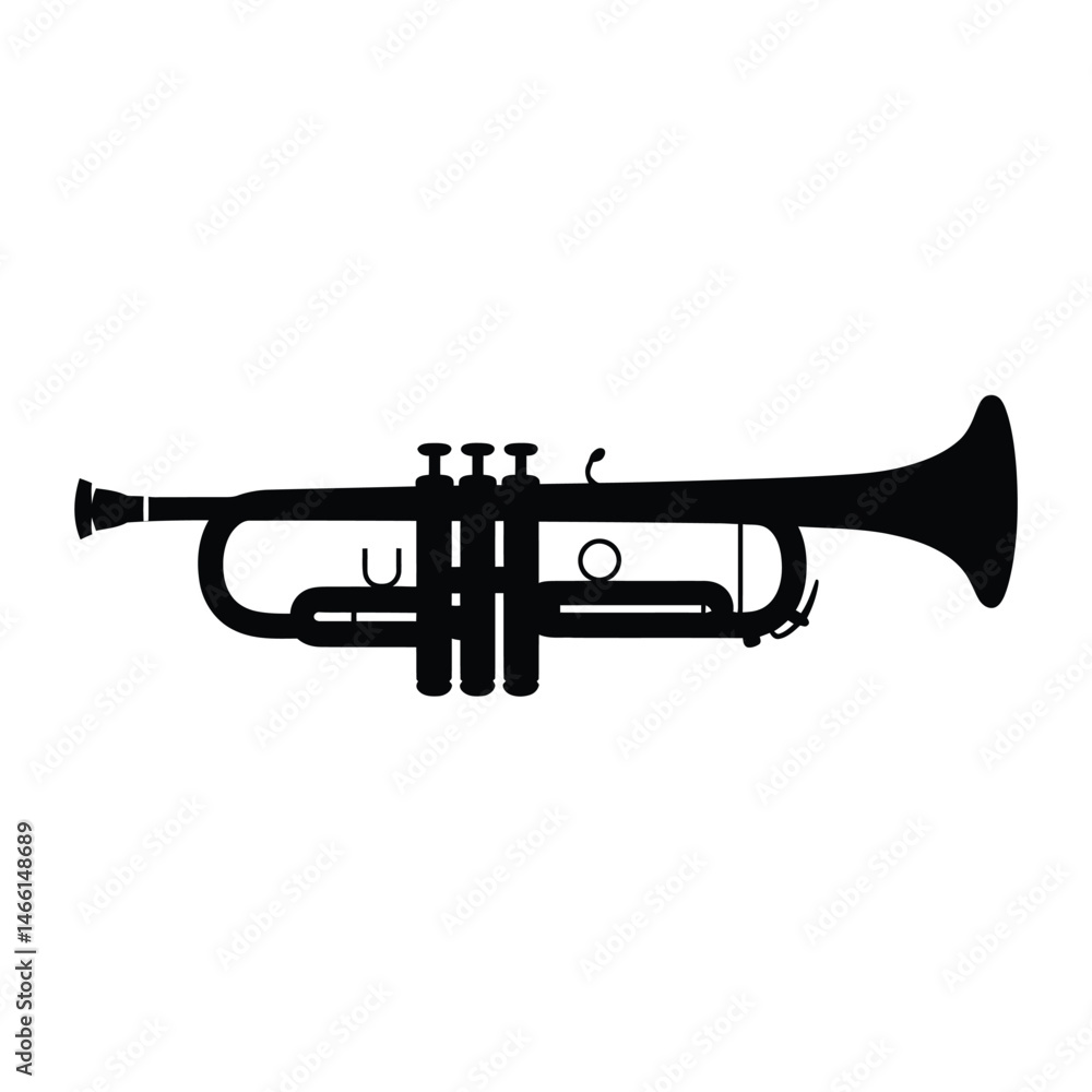 Black Silhouette of a Trumpet Musical Instrument Black Silhouette of a Trumpet Musical Instrument
