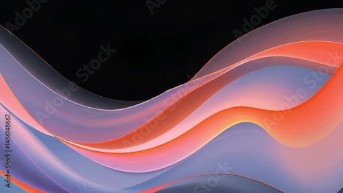 Flowing abstract ribbons in violet, blue, and orange gradients move gently across a dark background, creating a modern and dynamic digital art visual.