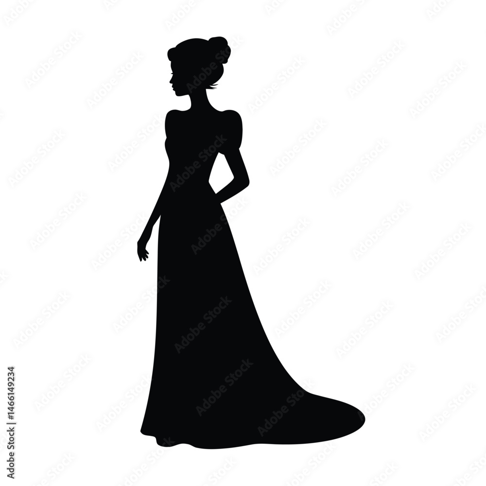Elegant Woman in a Long Gown Silhouette Profile Elegant Woman in a Long Gown Silhouette Profile