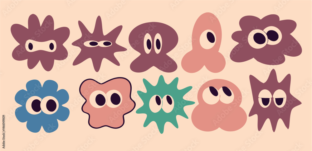 Fototapeta premium Cute Cartoon Monsters Clipart: Set of Playful Two-Eyed Creatures