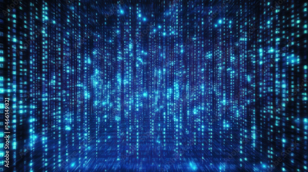 Digital code matrix, glowing blue Digital code matrix, glowing blue