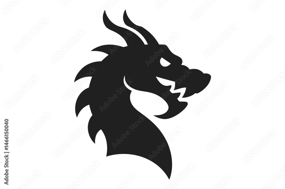 Naklejka premium Dragon head silhouette mythical beast illustration