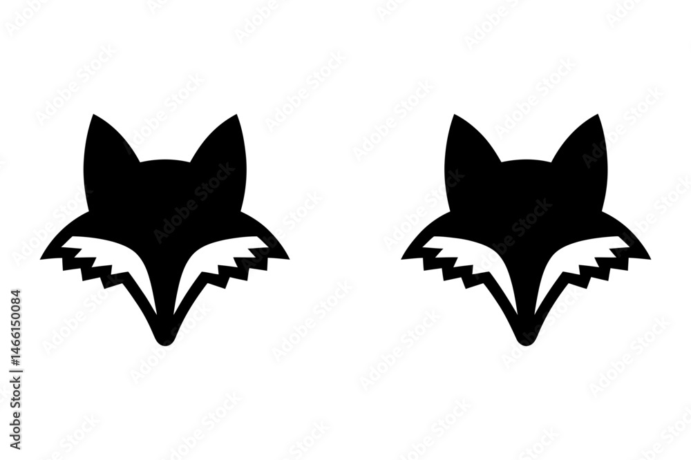 Fototapeta premium Two black fox head silhouette vector illustrations