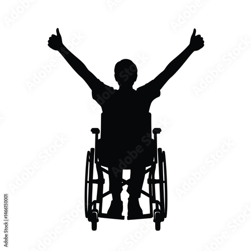 Triumphant Person in Wheelchair Silhouette with Raised Arms
