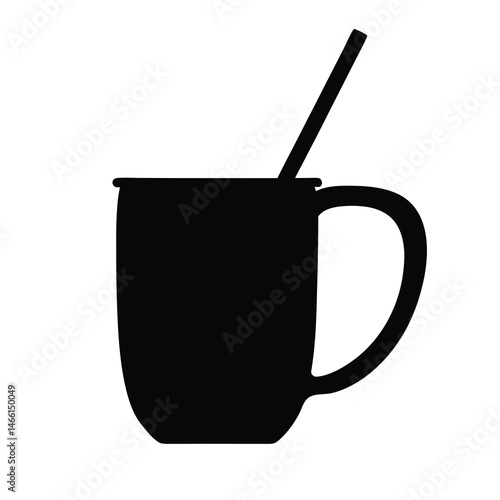 moscow mule in copper mug vector silhouette icon, black and white illustration of drinks.