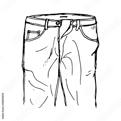Sketch of the upper portion of a pair of jeans, fashion vector, hand-drawn.