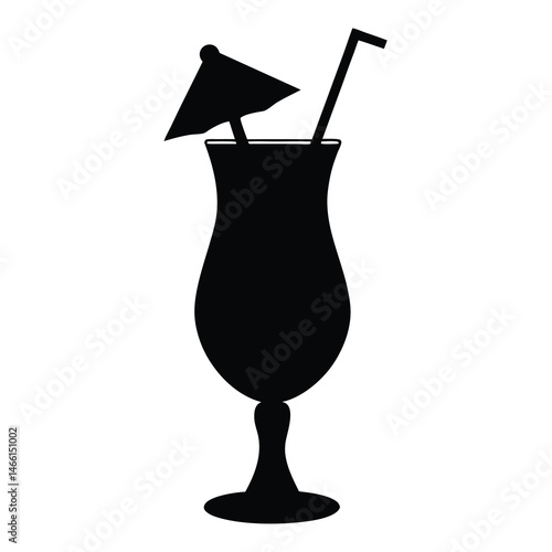pi a colada vector silhouette icon, black and white illustration of drinks.