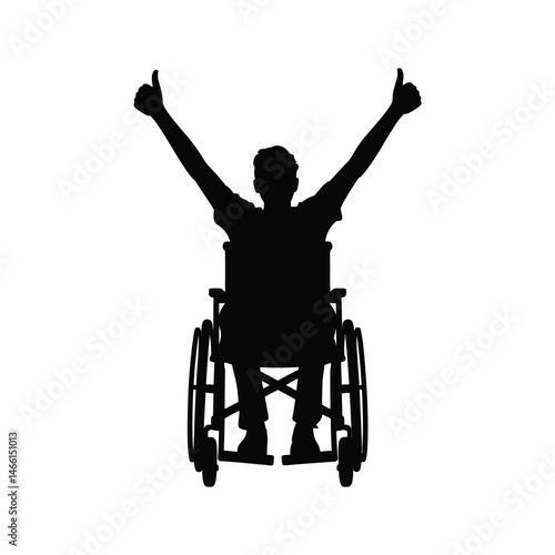 Triumphant Wheelchair User Silhouette Giving Thumbs Up