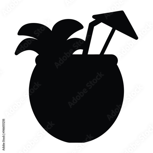 pi a colada vector silhouette icon, black and white illustration of drinks.