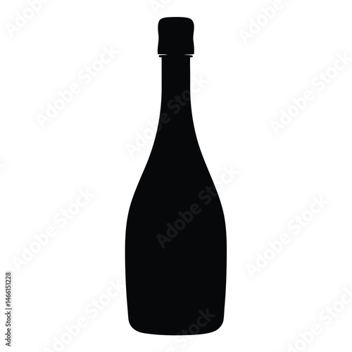 prosecco bottle vector silhouette icon, black and white illustration of drinks.