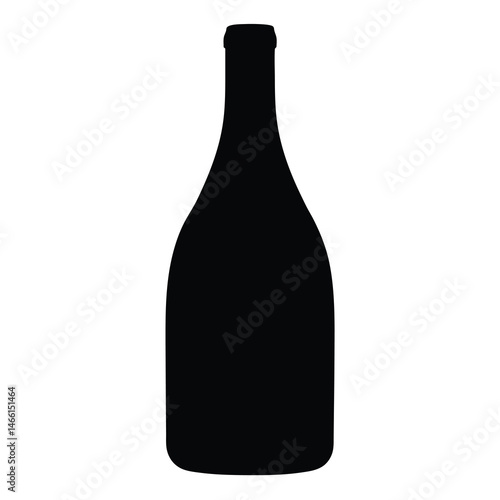 prosecco bottle vector silhouette icon, black and white illustration of drinks.