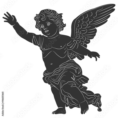 Vector Silhouette of Flying Cherub Angel – Classic Renaissance Style