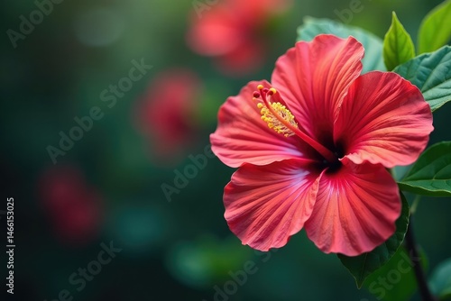 Vibrant hibiscus flowers in full bloom, showcasing intricate details and rich colors , illustration, textile, fabric