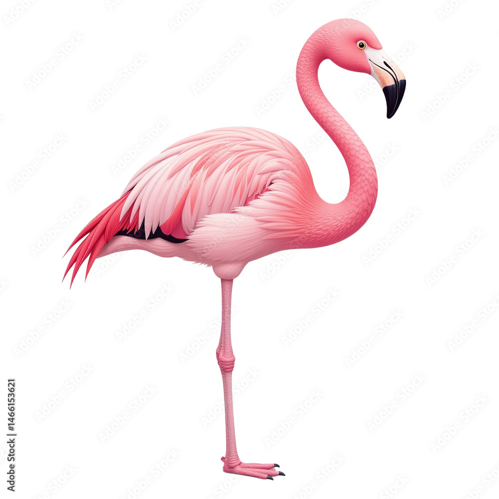 Fototapeta premium Pink flamingo illustration, standing flamingo bird, for design or website, isolated on transparent background, png