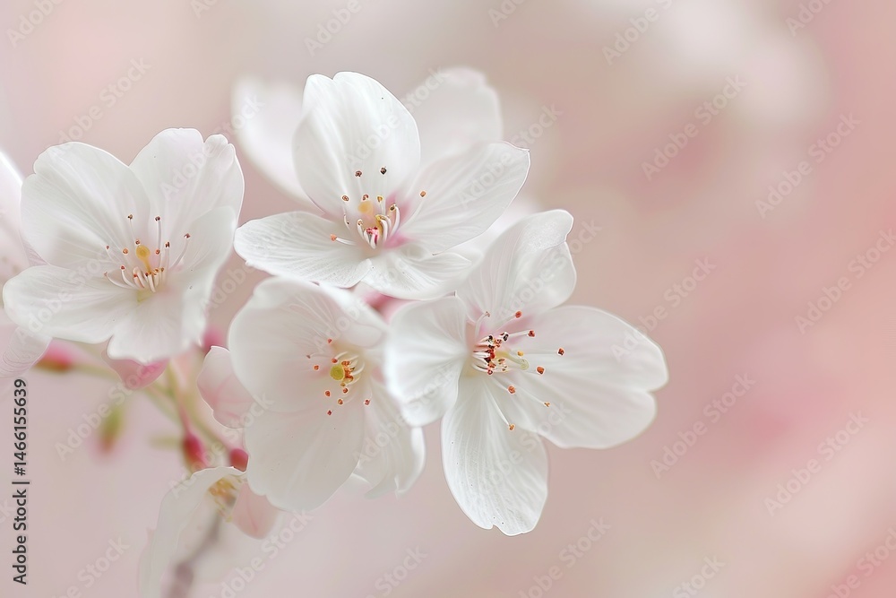 Delicate white blossoms with a soft pink background creating a serene floral scene Delicate white blossoms with a soft pink background creating a serene floral scene