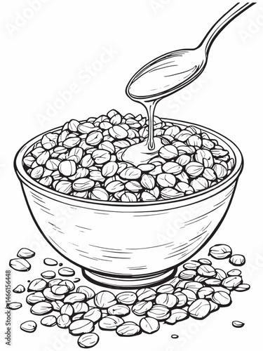 falling crunchy muesli elegant line art style.eps