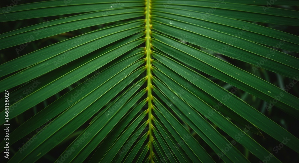 Obraz premium Detailed Close-Up of a Dark Green Tropical Palm Leaf