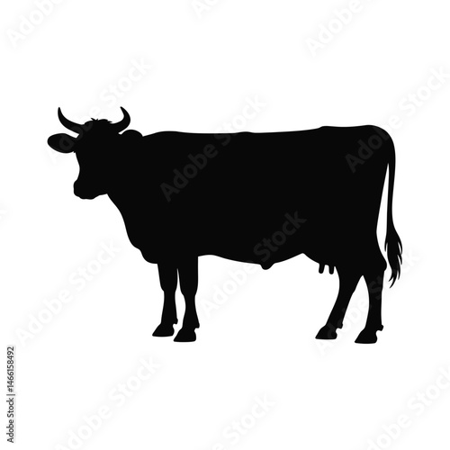 Black Silhouette of a Cow Standing Side Profile