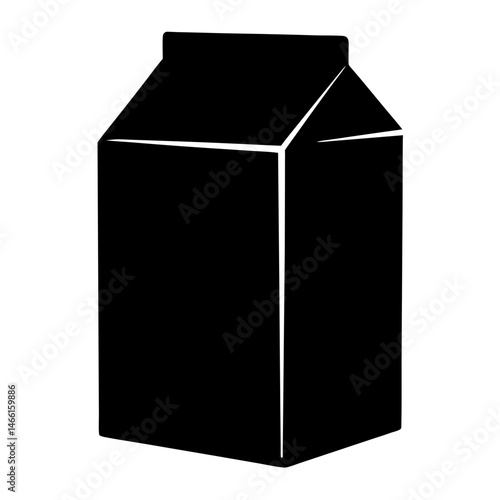 milk carton vector silhouette icon, black and white illustration of drinks.