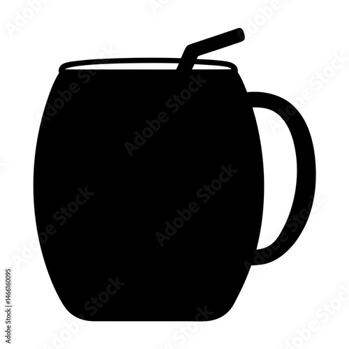 moscow mule in copper mug vector silhouette icon, black and white illustration of drinks.