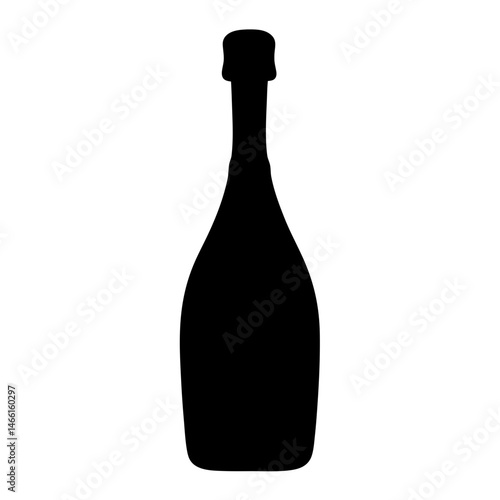 prosecco bottle vector silhouette icon, black and white illustration of drinks.