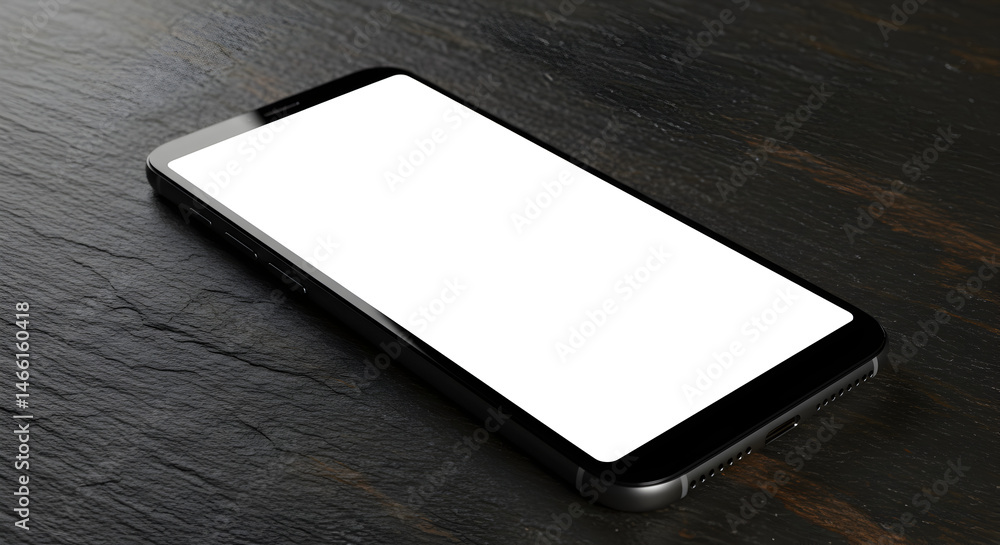 Black Smartphone Displaying a Blank White Screen on Dark Wooden Table With Modern Design and Minimalist Aesthetic Black Smartphone Displaying a Blank White Screen on Dark Wooden Table With Modern Design and Minimalist Aesthetic