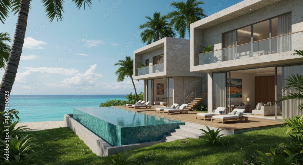 Fototapeta premium Luxury Beachfront Villa with Infinity Pool