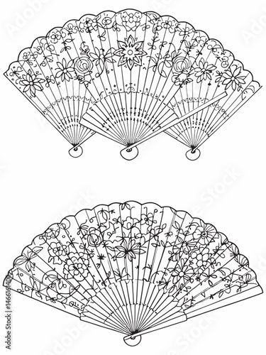 folding hand fan modern minimalist design line art drawing.eps
